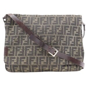 Fendi Zucca shoulder bag brown nylon canvas magnetic closure